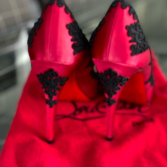 Christian Louboutin Red/Black Satin Heels - Picture 7 of 13